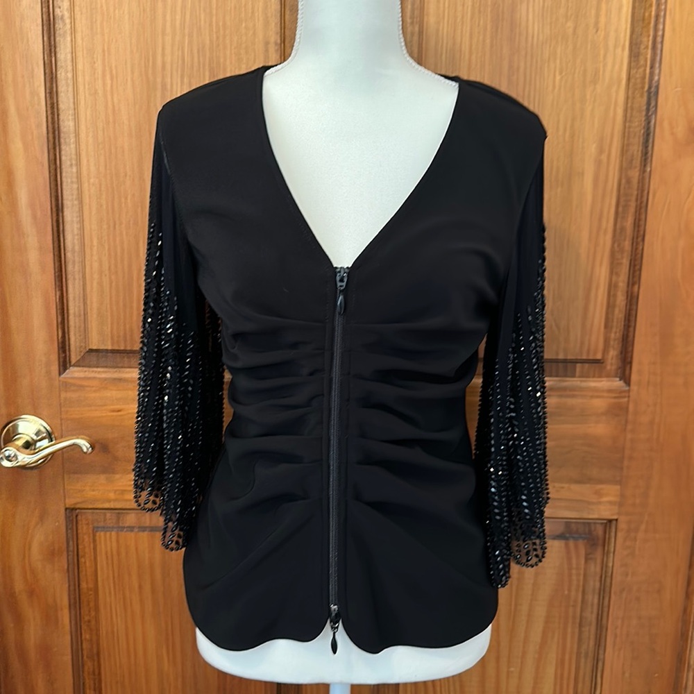 Black Top with Stones / Zipper Joseph Ribkoff NWT
